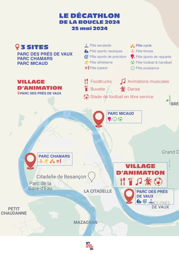 plan des 3 sites du décathlon de la Boucle